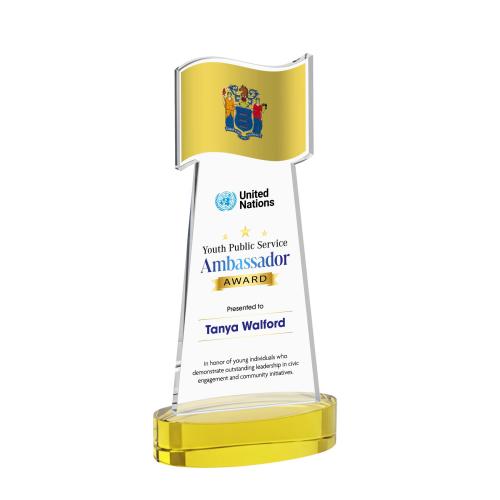 Awards and Plaques - Crystal Trophies - Flag Full Color on Alberton Base Gold Unique Crystal Trophy