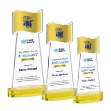 Flag Full Color on Alberton Base Gold Unique Crystal Trophy - Patriotic and Government Awards 