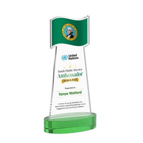 Awards and Plaques - Crystal Trophies - Flag Full Color on Alberton Base Green Unique Crystal Trophy