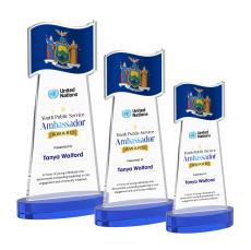 Flag Full Color on Alberton Base Blue Unique Crystal Trophy - Patriotic and Government Awards 