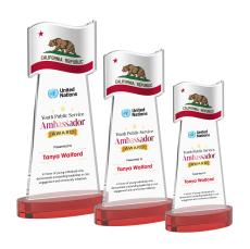 Flag Full Color on Alberton Base Red Unique Crystal Trophy - Patriotic and Government Awards 