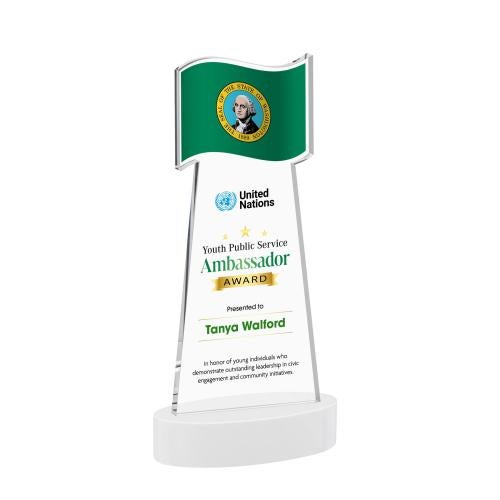 Awards and Plaques - Crystal Trophies - Flag Full Color on Alberton Base Fagan Unique Crystal Trophy
