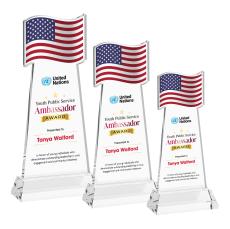 Flag Full Color on Hartford Base Clear Unique Crystal Trophy - Patriotic and Government Awards 