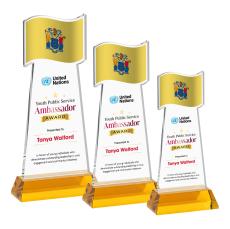 Flag Full Color on Hartford Base Amber Unique Crystal Trophy - Patriotic and Government Awards 