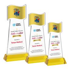 Flag Full Color on Hartford Base Gold Unique Crystal Trophy - Patriotic and Government Awards 