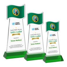 Flag Full Color on Hartford Base Green Unique Crystal Trophy - Patriotic and Government Awards 