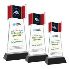 Flag Full Color on Hartford Base Black Unique Crystal Trophy - Patriotic and Government Awards 