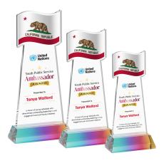 Flag Full Color on Hartford Base Prismatic Unique Crystal Trophy - Patriotic and Government Awards 