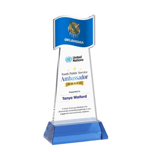 Awards and Plaques - Crystal Trophies - Flag Full Color on Hartford Base Sky Blue Unique Crystal Trophy