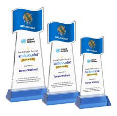 Flag Full Color on Hartford Base Sky Blue Unique Crystal Trophy - Patriotic and Government Awards 