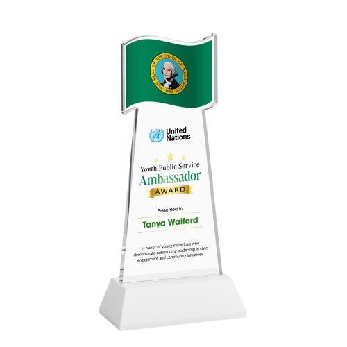 Awards and Plaques - Crystal Trophies - Flag Full Color on Hartford Base Fagan Unique Crystal Trophy