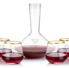 Ledford Carafe & Stemless Wine Set - Gold Rim - Carafes