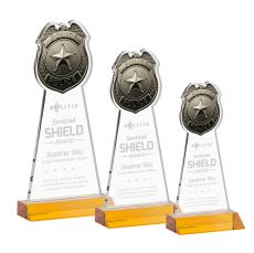 Police Badge Amber Unique Crystal Trophy - Crystal Trophies