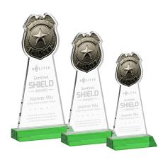 Police Badge Green Unique Crystal Trophy - Crystal Trophies