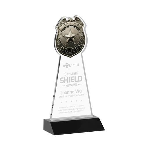Awards and Plaques - Crystal Trophies - Police Badge Black Unique Crystal Trophy