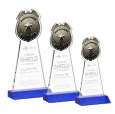 Police Badge Blue Unique Crystal Trophy - Crystal Trophies