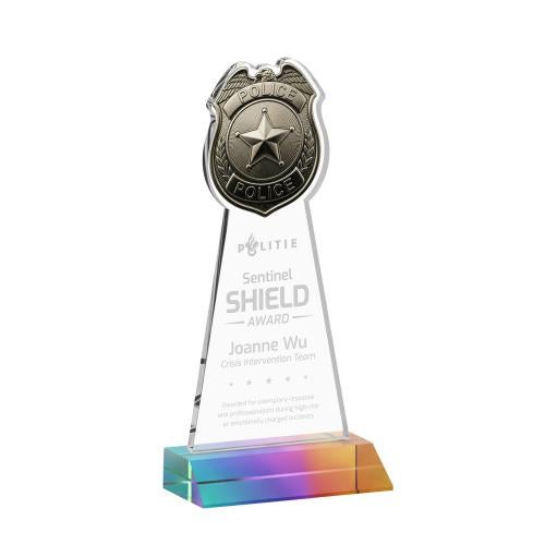 Awards and Plaques - Crystal Trophies - Police Badge Prismatic Unique Crystal Trophy