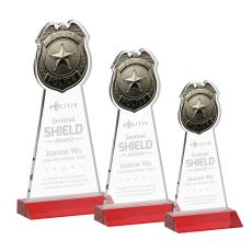 Police Badge Red Unique Crystal Trophy - Crystal Trophies