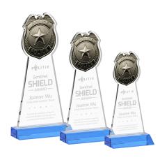 Police Badge Sky Blue Unique Crystal Trophy - Crystal Trophies