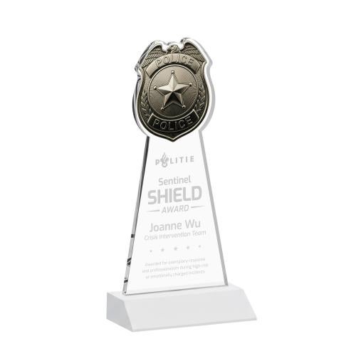 Awards and Plaques - Crystal Trophies - Police Badge Fagan Unique Crystal Trophy
