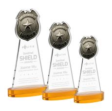 Police Badge on Alberton Base Amber Unique Crystal Trophy - Crystal Trophies