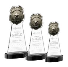 Police Badge on Alberton Base Black Unique Crystal Trophy - Crystal Trophies