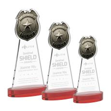 Police Badge on Alberton Base Red Unique Crystal Trophy - Crystal Trophies