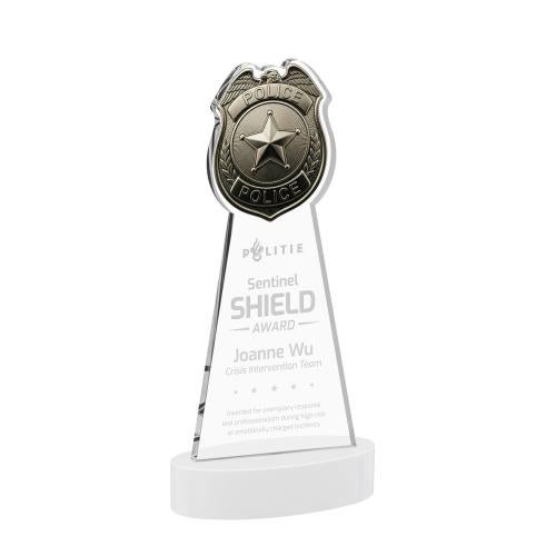 Awards and Plaques - Crystal Trophies - Police Badge on Alberton Base Fagan Unique Crystal Trophy