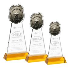 Police Badge on Hartford Base Amber Unique Crystal Trophy - Crystal Trophies