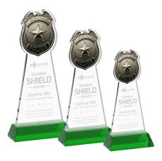 Police Badge on Hartford Base Green Unique Crystal Trophy - Crystal Trophies