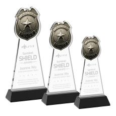 Police Badge on Hartford Base Black Unique Crystal Trophy - Crystal Trophies