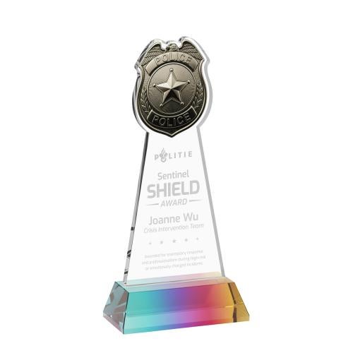 Awards and Plaques - Crystal Trophies - Police Badge on Hartford Base Prismatic Unique Crystal Trophy