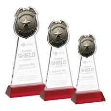 Police Badge on Hartford Base Red Unique Crystal Trophy - Crystal Trophies