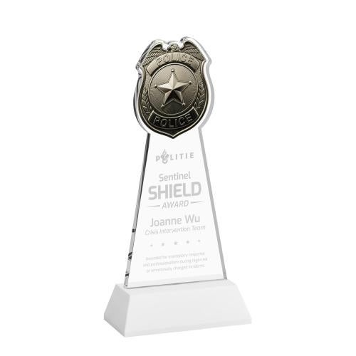 Awards and Plaques - Crystal Trophies - Police Badge on Hartford Base Fagan Unique Crystal Trophy