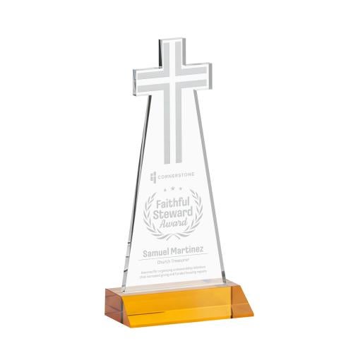 Awards and Plaques - Crystal Trophies - Cross Amber Unique Crystal Trophy