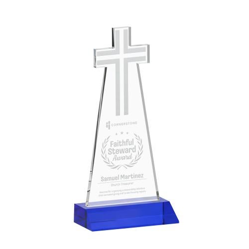 Awards and Plaques - Crystal Trophies - Cross Blue Unique Crystal Trophy