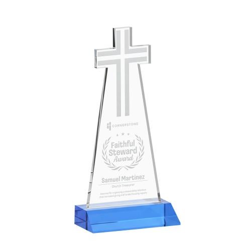 Awards and Plaques - Crystal Trophies - Cross Sky Blue Unique Crystal Trophy