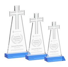 Cross Sky Blue Unique Crystal Trophy - Crystal Trophies