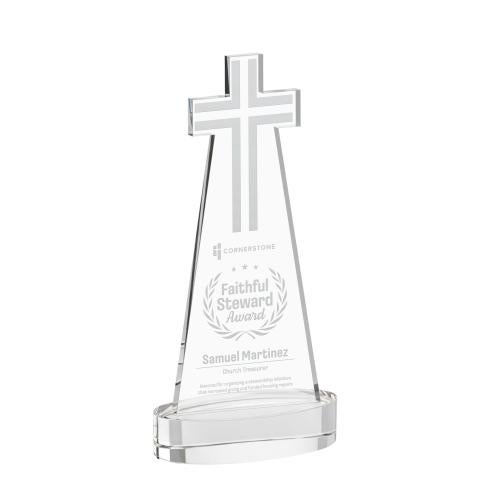 Awards and Plaques - Crystal Trophies - Cross on Alberton Base Clear Unique Crystal Trophy