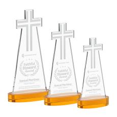 Cross on Alberton Base Amber Unique Crystal Trophy - Crystal Trophies
