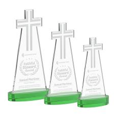 Cross on Alberton Base Green Unique Crystal Trophy - Crystal Trophies