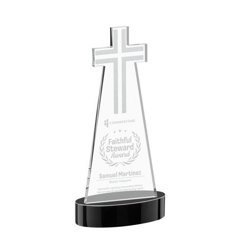 Awards and Plaques - Crystal Trophies - Cross on Alberton Base Black Unique Crystal Trophy