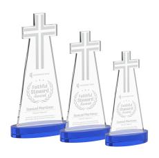 Cross on Alberton Base Blue Unique Crystal Trophy - Crystal Trophies