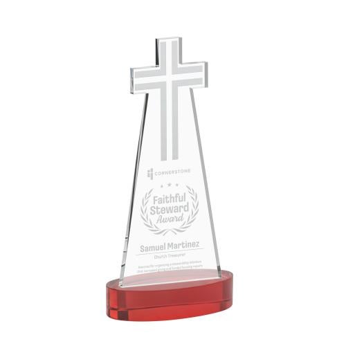 Awards and Plaques - Crystal Trophies - Cross on Alberton Base Red Unique Crystal Trophy
