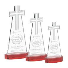 Cross on Alberton Base Red Unique Crystal Trophy - Crystal Trophies