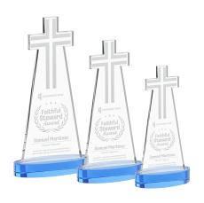 Cross on Alberton Base Sky Blue Unique Crystal Trophy - Crystal Trophies