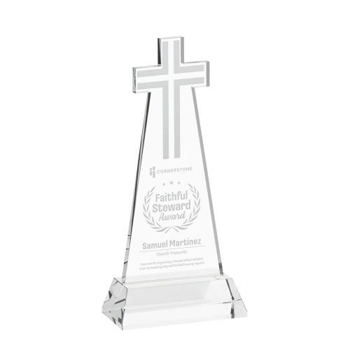 Awards and Plaques - Crystal Trophies - Cross on Hartford Base Starfire Unique Crystal Trophy