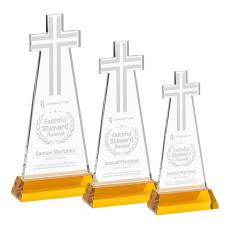 Cross on Hartford Base Amber Unique Crystal Trophy - Crystal Trophies