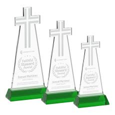 Cross on Hartford Base Green Unique Crystal Trophy - Crystal Trophies