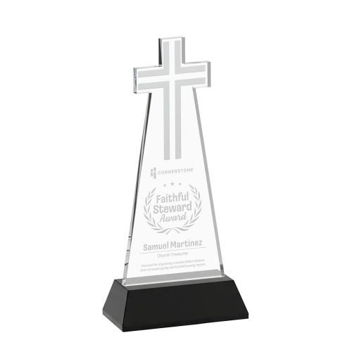Awards and Plaques - Crystal Trophies - Cross on Hartford Base Black Unique Crystal Trophy